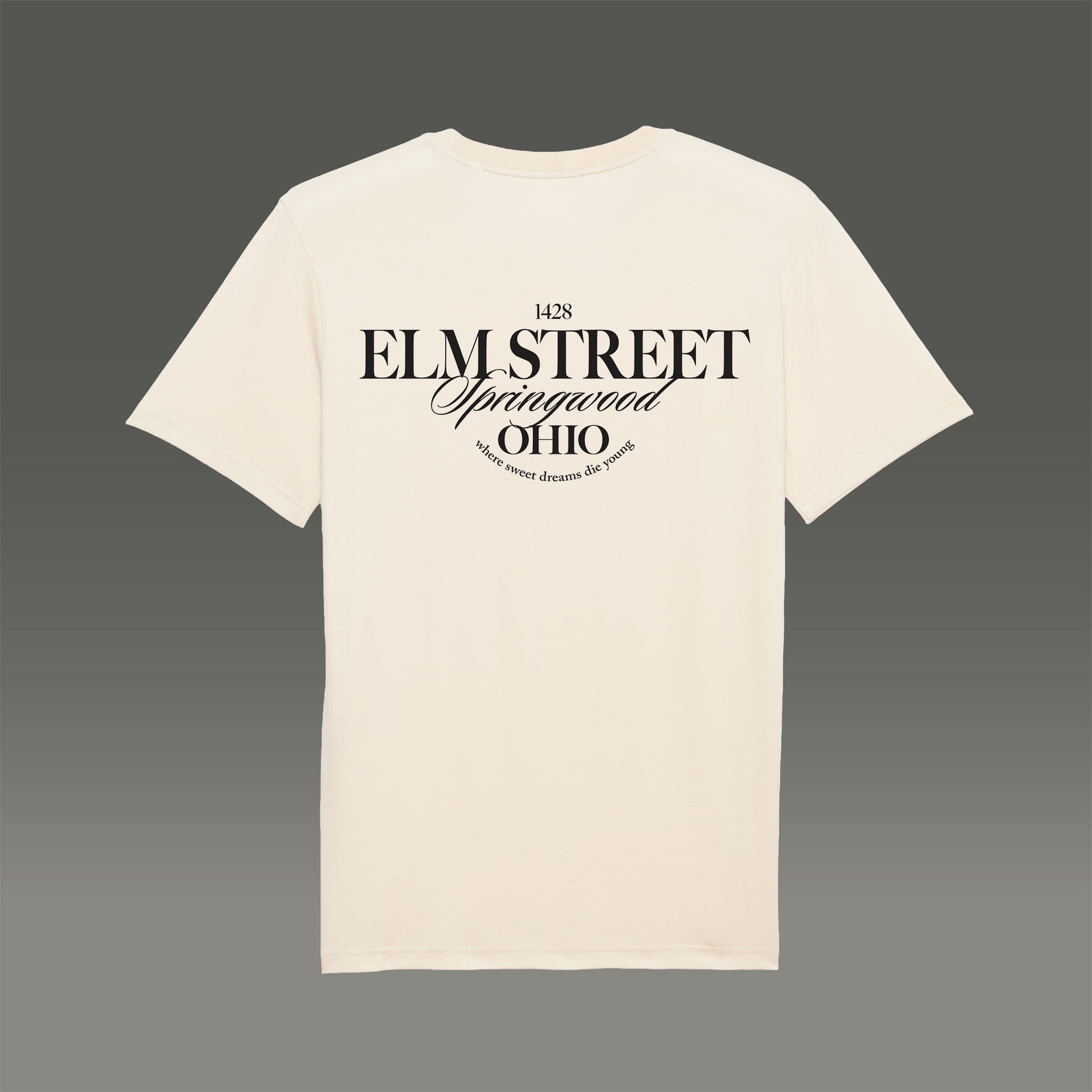  T-Shirt in natural raw mit Aufdruck Elmstreet auf dem Rücken