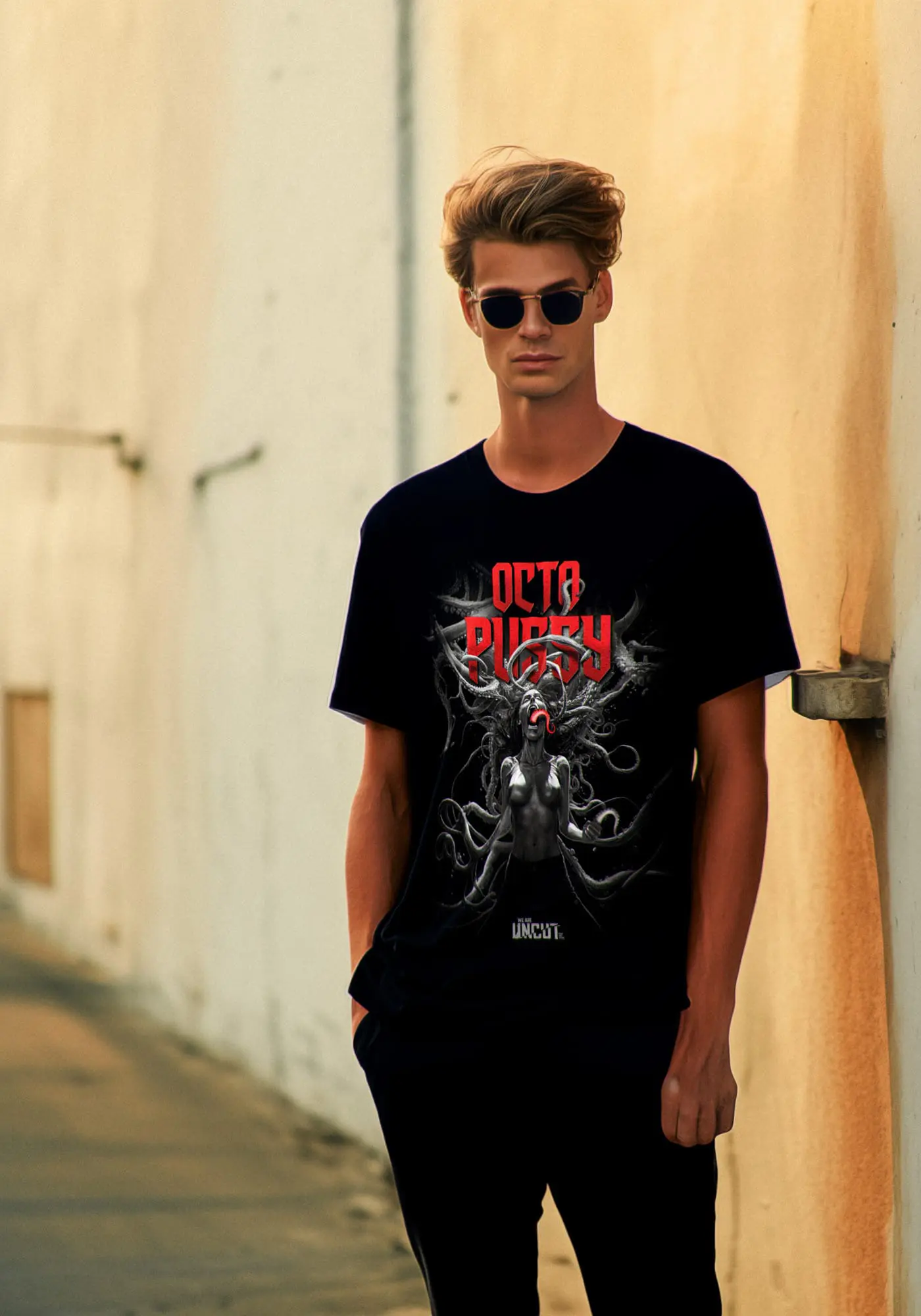 coole-print-shirts-herren-Chutulu Fantasy Octopussy-Frau T-Shirt getragen von Model Jordan