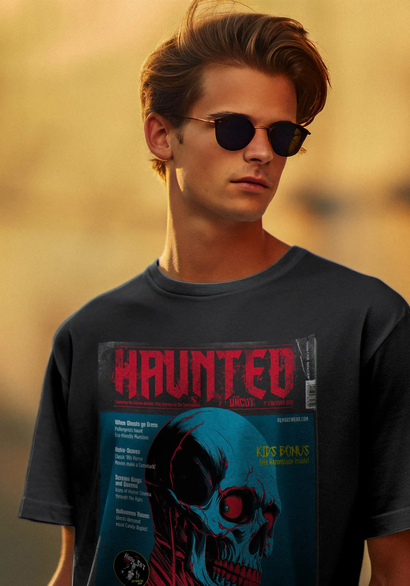 schwarzes Totenkopf T-Shirt kaufen Haunted getragen von Model Jordan