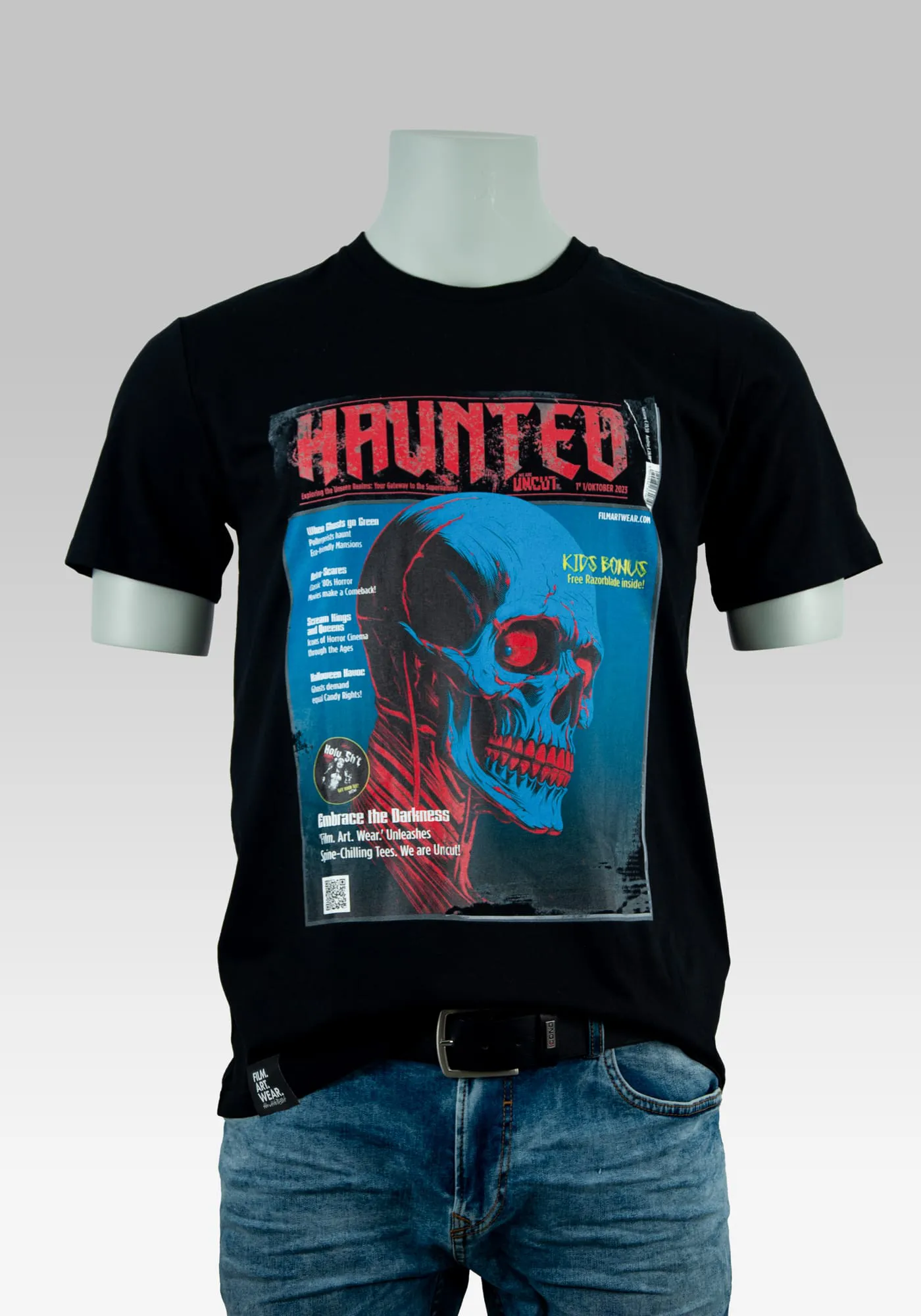 Totenkopf t-shirt kaufen Magazin Cover Print auf schwarzem T-Shirt