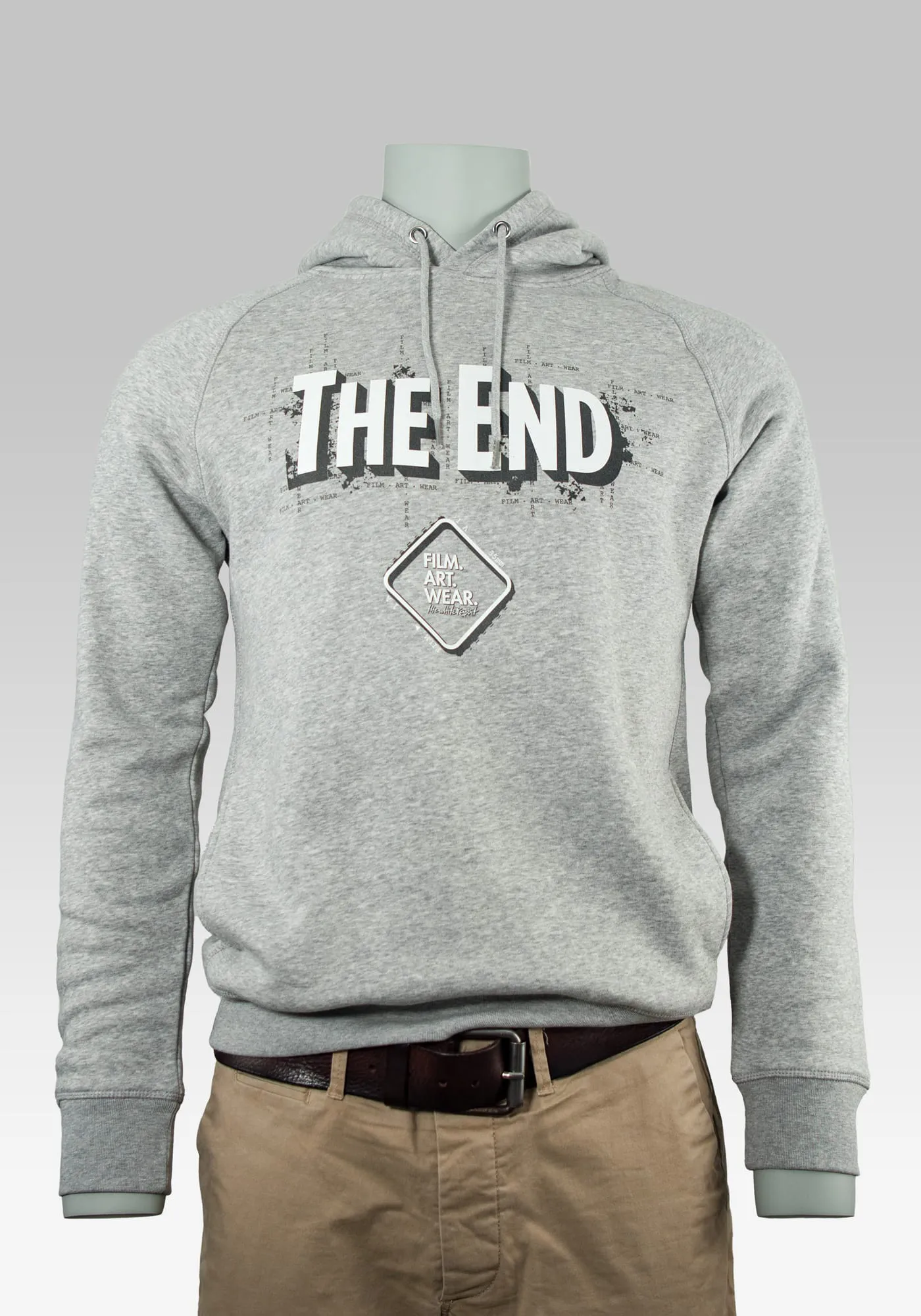 Film Hoodie the End frontansicht der Hollowpuppe farbe heather grey