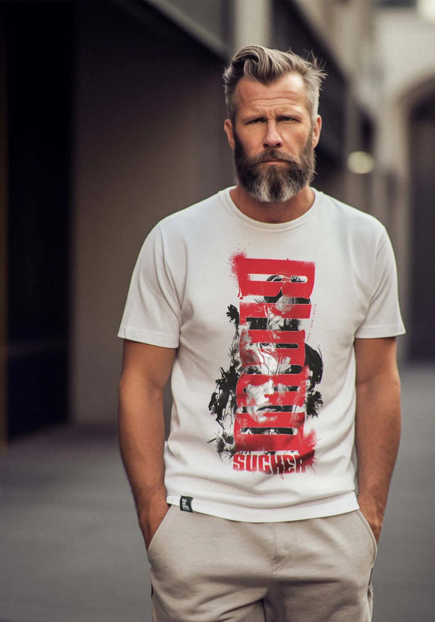 Horror-shirt shop weißes Comic T-Shirt Bloodsucker getragen von Matt